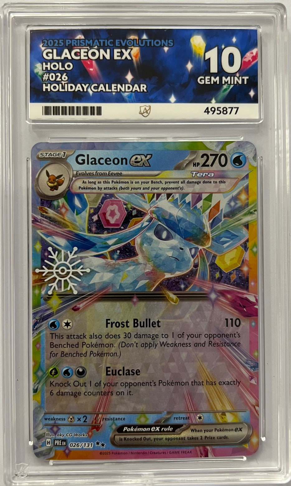 Pokemon Graded Card - Glaceon ex 026/131 - Holiday Calander 25 - Ace Gem Mint 10 (495877)