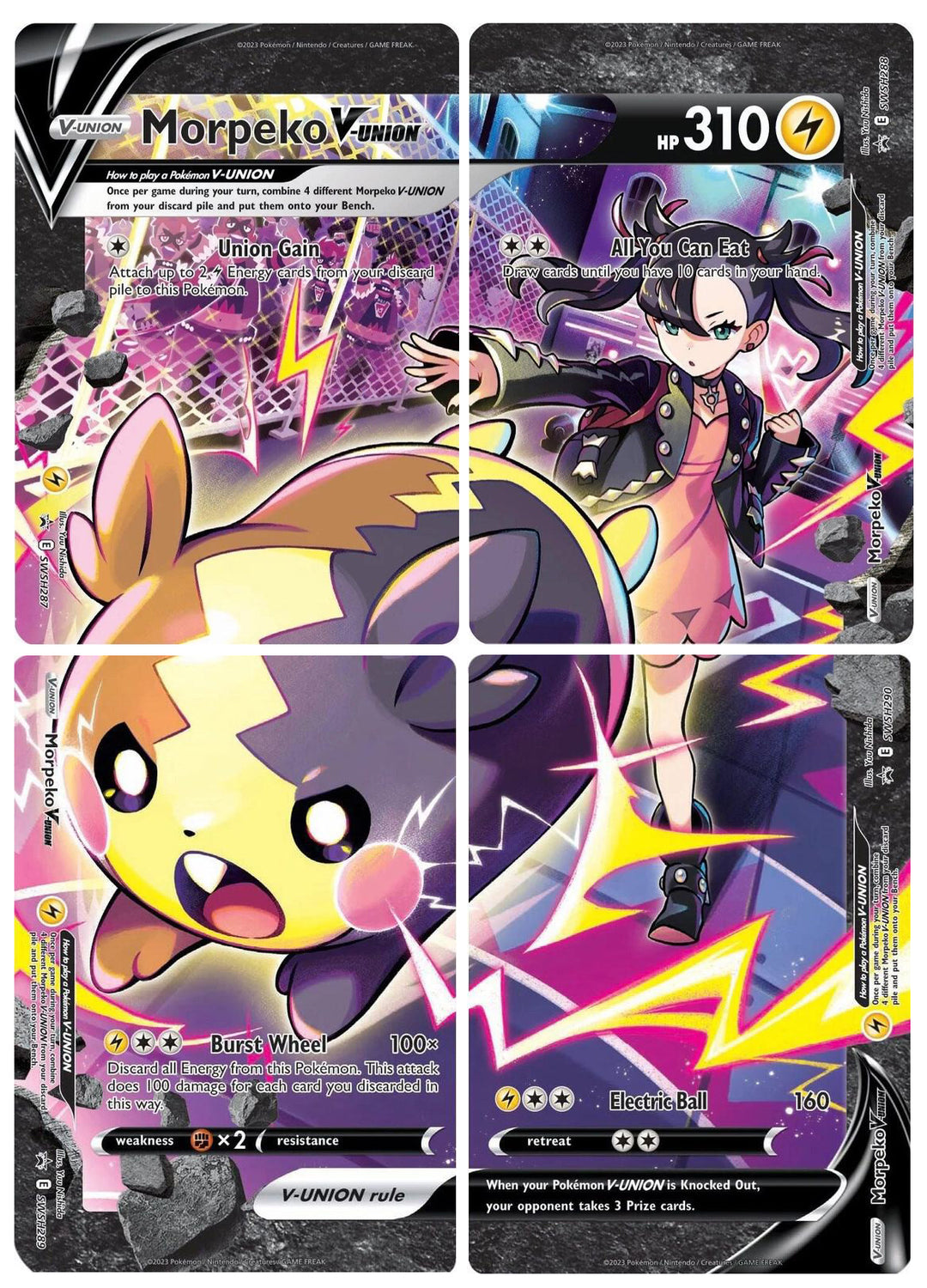 Pokemon Sword & Shield Promo Morpeko V Union (Set of 4) SWSH287-290 Holo Card