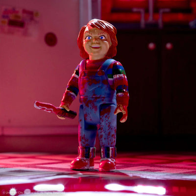(SALE ENDS 21/01/24) Super7 ReAction Action Figure - Child's Play 2 - Homicidal Chucky (Blood Splatter) - stylecreep.com