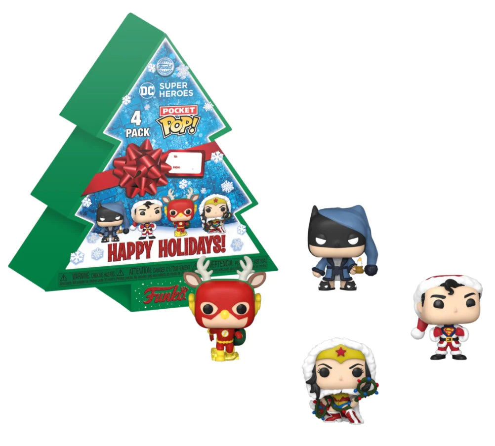 Funko Pocket Pop 4 Pack - DC Super Heroes Happy Holidays Tree - stylecreep.com