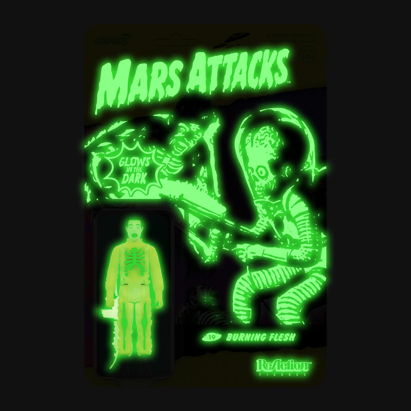 (SALE ENDS 21/01/24) Super7 ReAction Action Figure - Mars Attacks - GITD Burning Flesh - stylecreep.com