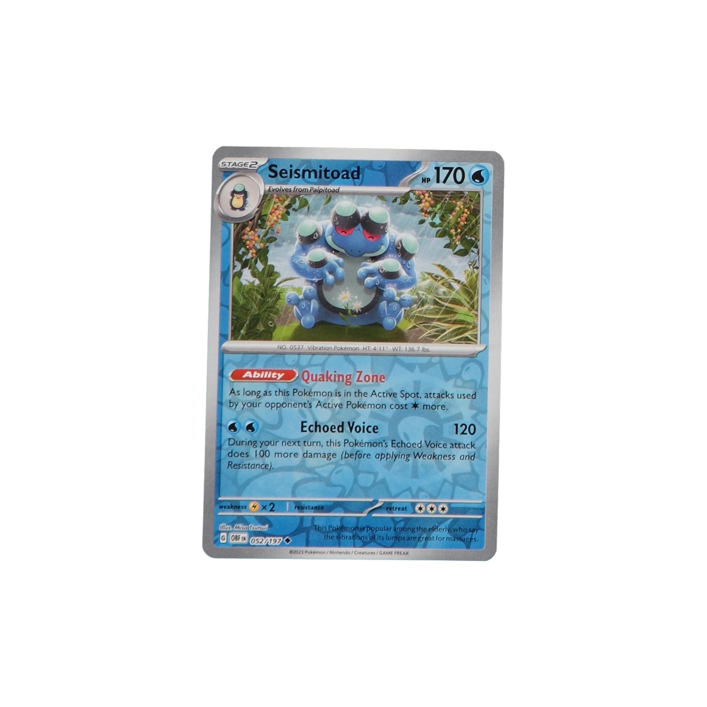 Pokemon TCG SV3 Obsidian Flames 052/197 Seismitoad Rev Holo Card