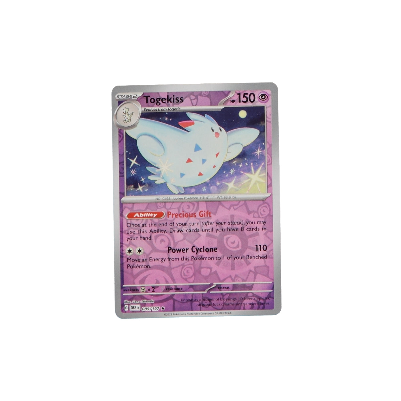 Pokemon TCG SV3 Obsidian Flames 085/197 Togekiss Rev Holo Card