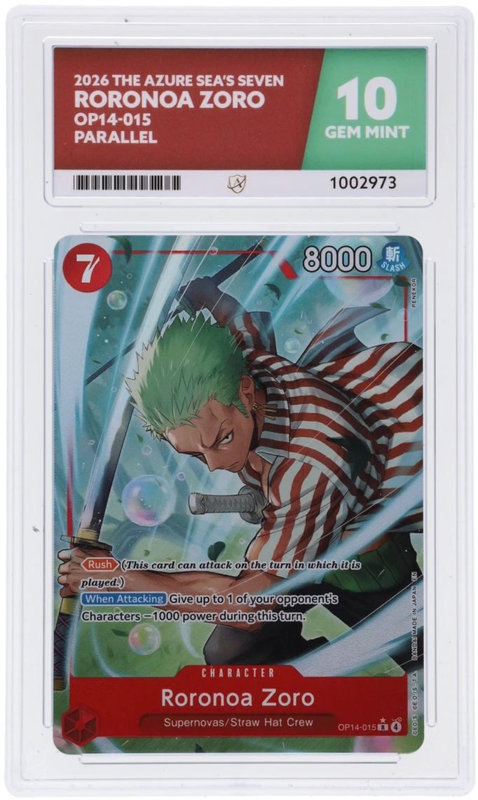 One Piece Graded Card - Roronoa Zoro OP14-015 Parallel - Ace Gem Mint 10 (1002973)