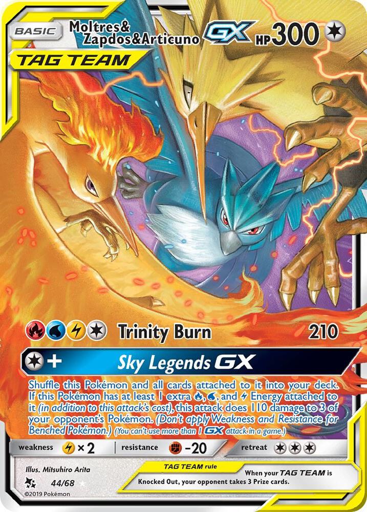 Pokemon Hidden Fates Moltres & Zapdos & Articuno GX 44/68 Ultra Rare Holofoil Card