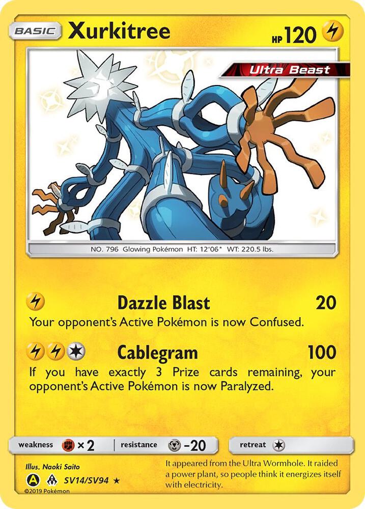 Pokemon Hidden Fates Xurkitree SV14/SV94 Shiny Holo Rare Holo Card - stylecreep.com