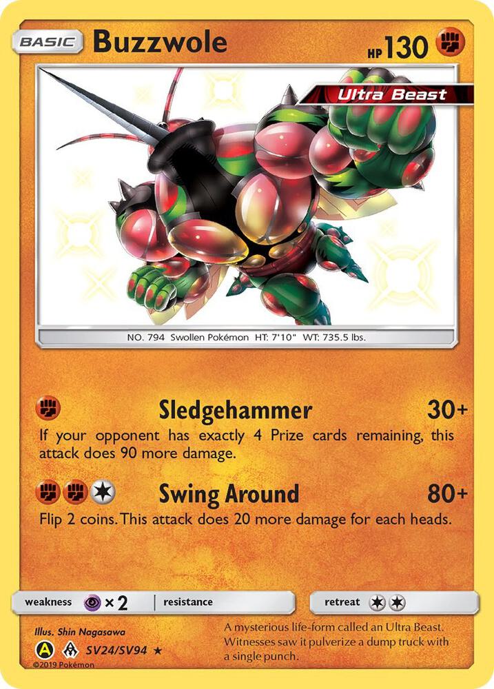Pokemon Hidden Fates Buzzwole SV24/SV94 Shiny Holo Rare Holo Card - stylecreep.com