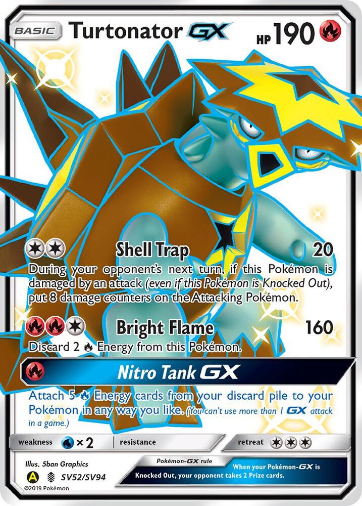 Pokemon Hidden Fates Turtonator GX SV52/SV94 Shiny Holo Rare Holofoil Card - stylecreep.com