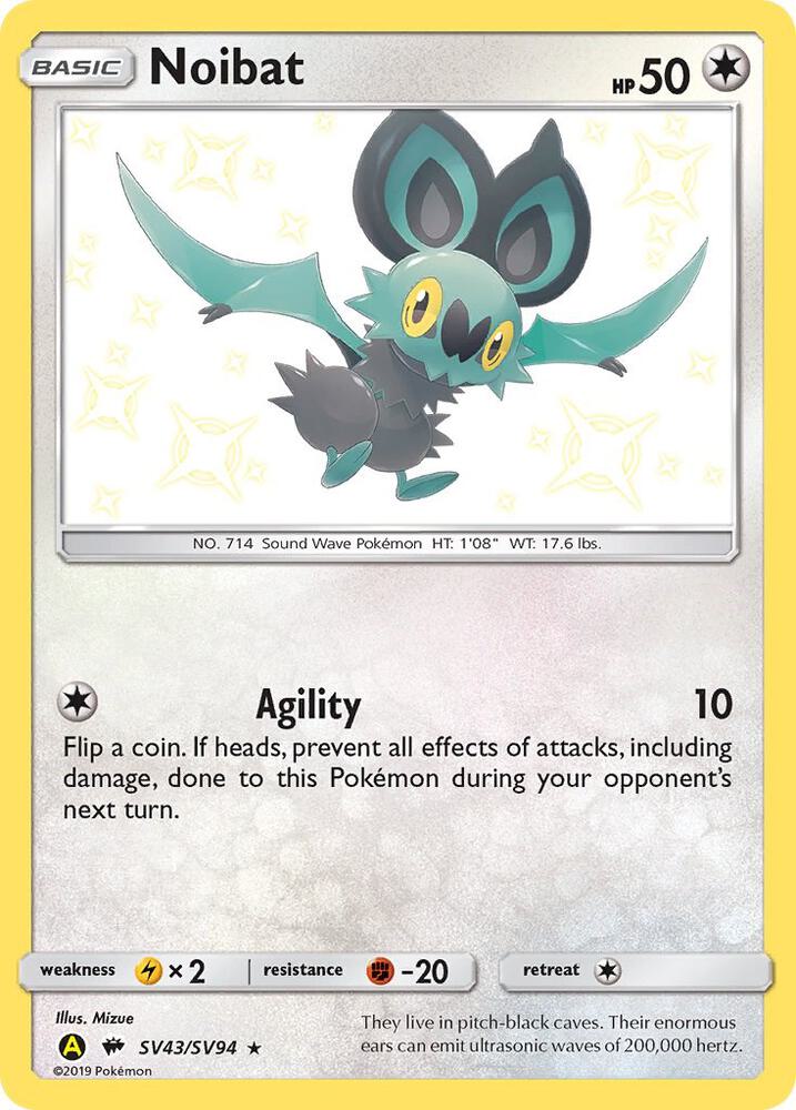 Pokemon Hidden Fates Noibat SV43/SV94 Shiny Holo Rare Holo Card - stylecreep.com