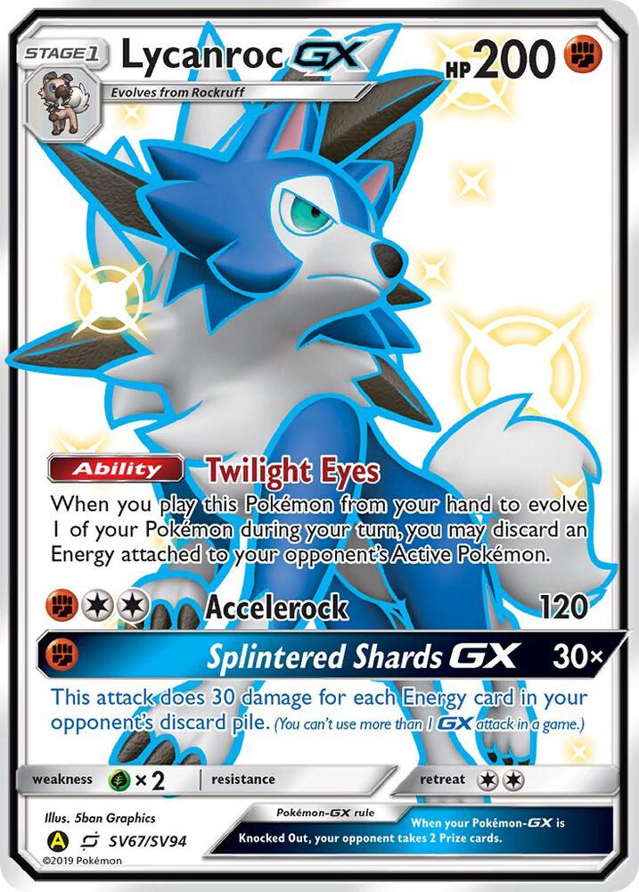 Pokemon Hidden Fates Lycanroc GX SV67/SV94 Shiny Holo Rare Holofoil Card - stylecreep.com
