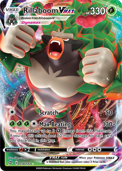 Pokemon Rebel Clash Rillaboom VMAX 018/192 Ultra Rare Holo Card