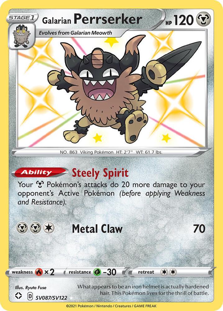 Pokemon Shining Fates Galarian Perrserker SV087/SV122 Shiny Holo Rare Card - stylecreep.com