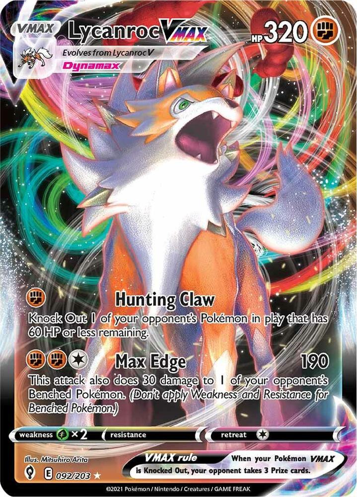 Pokemon Evolving Skies Lycanroc VMAX 092/203 Ultra Rare Holo Card