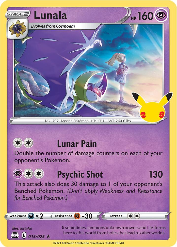 Pokemon Celebrations Lunala 015/025 Holo Rare Holo Card - stylecreep.com