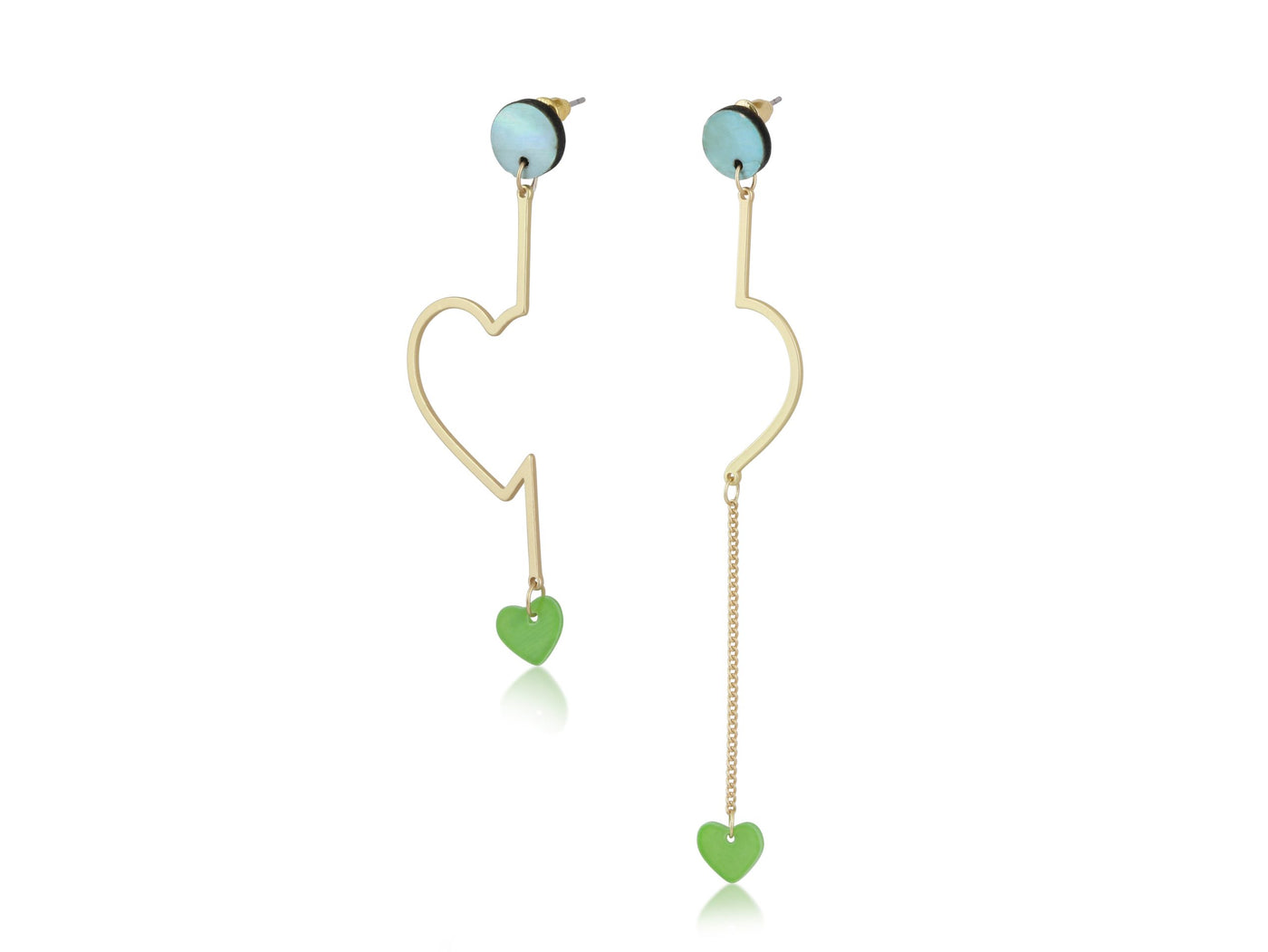 Big Metal London 2612 Coryn Asymmetric Heart Shaped Enamelled Earrings Green