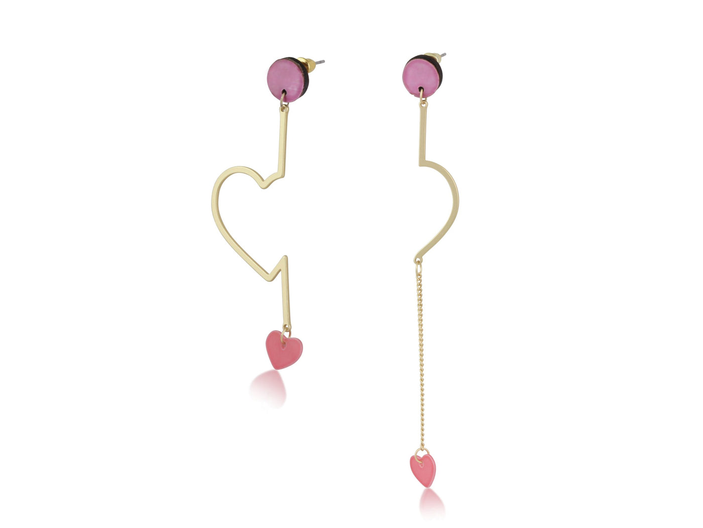 Big Metal London 2612 Coryn Asymmetric Heart Shaped Enamelled Earrings Pink - stylecreep.com