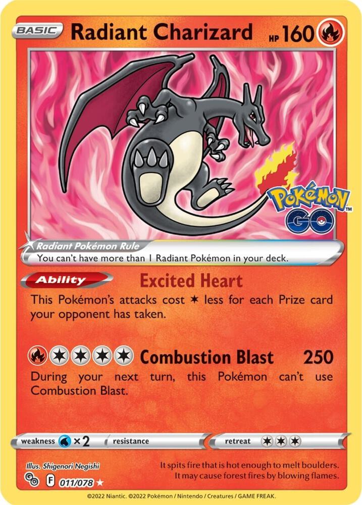 Pokemon Pokemon Go Radiant Charizard 011/078 Radiant Rare Holo Card - stylecreep.com