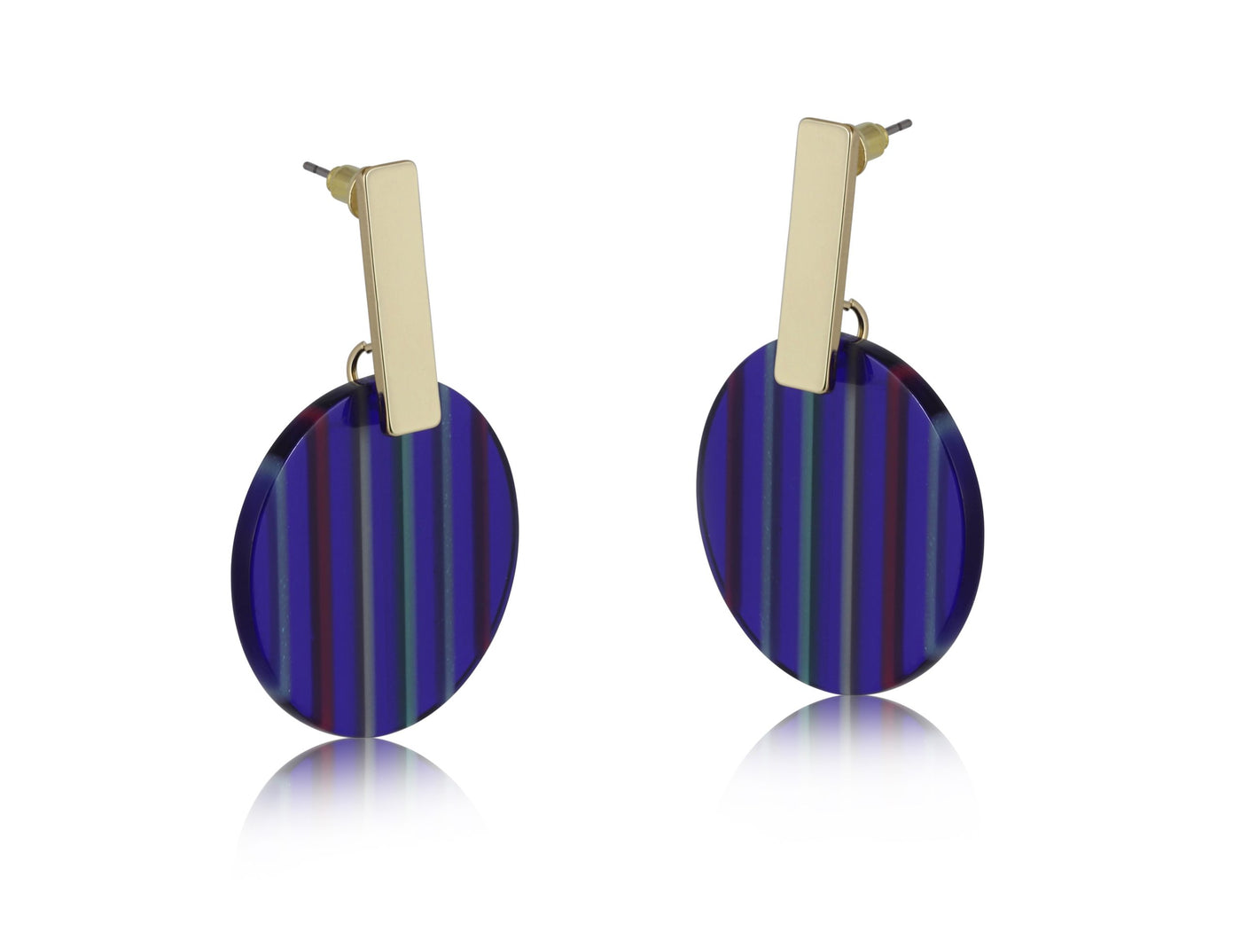 Big Metal London 2764 Carine Stripe Resin Disc Earrings Purple