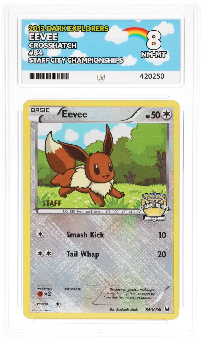 Pokemon Graded Card - Eevee Crosshatch 84 STAFF City Championships - Ace NM-MT 8 (420250)