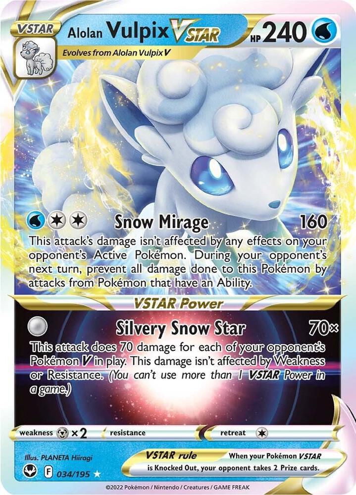 Pokemon Silver Tempest Alolan Vulpix VSTAR 034/195 Ultra Rare Holo Card - stylecreep.com