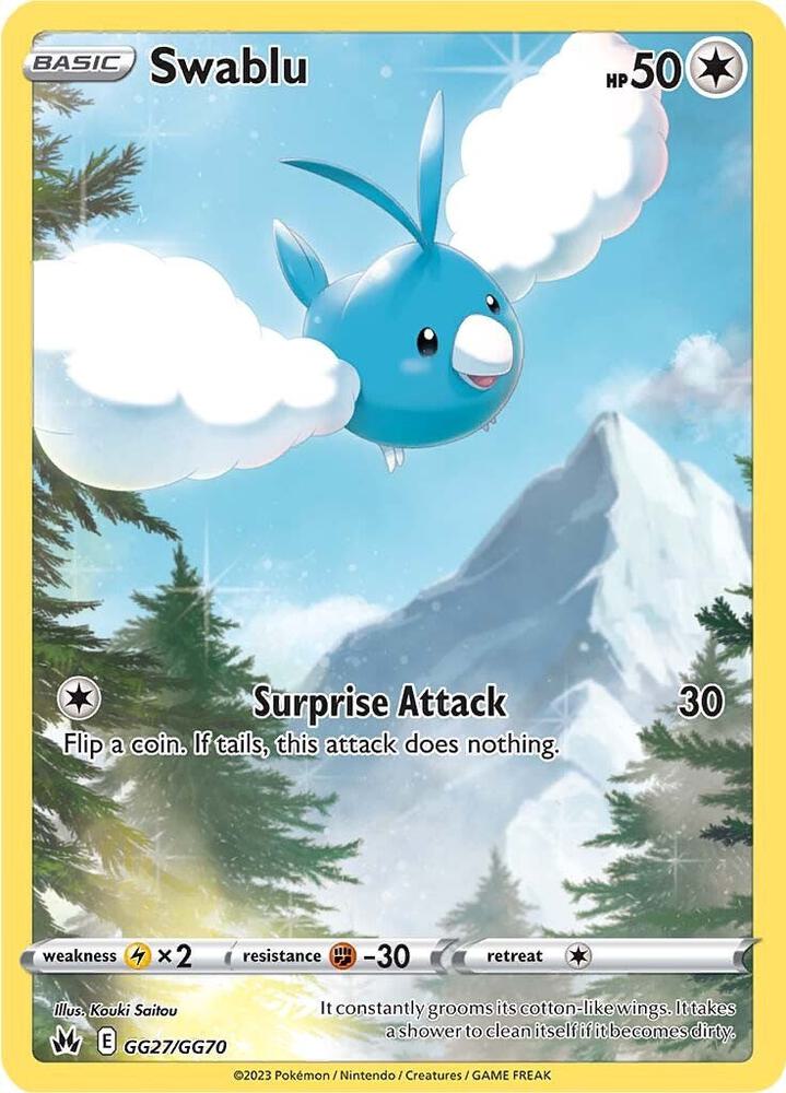 Pokemon Crown Zenith Swablu GG27/GG70 Holo Rare Holofoil Card