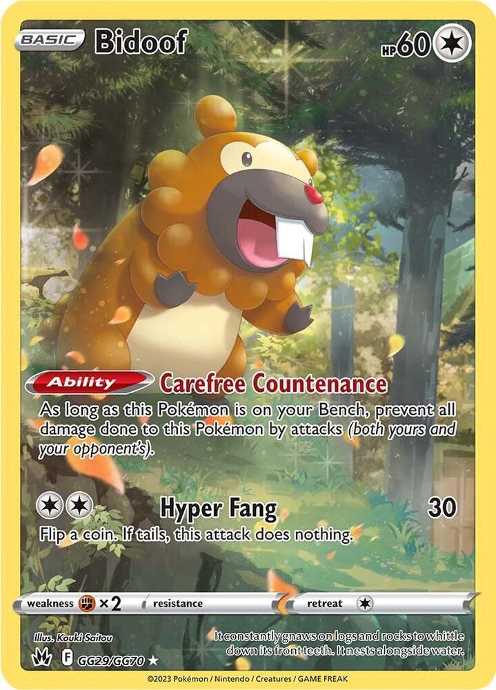 Pokemon Crown Zenith Bidoof GG29/GG70 Holo Rare Holofoil Card