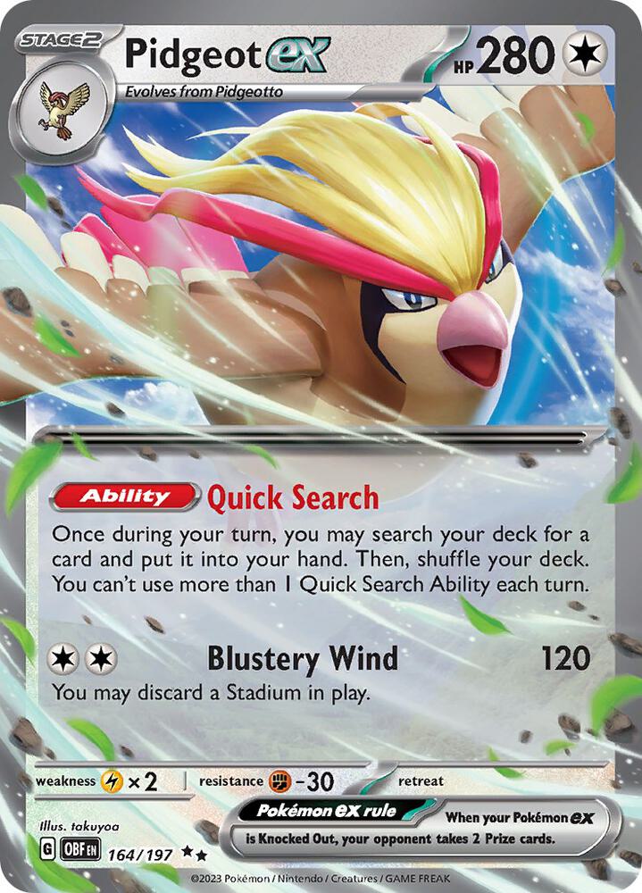 Pokemon Obsidian Flames Pidgeot ex 164/197 Double Rare Holo Card - stylecreep.com