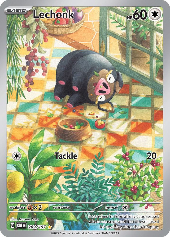 Pokemon Obsidian Flames Lechonk 209/197 Illustration Rare Holofoil Card