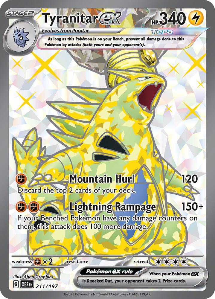 Pokemon Obsidian Flames Tyranitar ex 211/197 Ultra Rare Holofoil Card