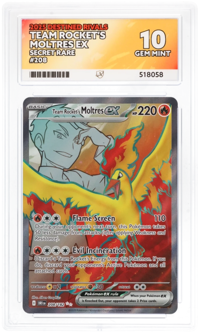 Pokemon Graded Card - Team Rocket's Moltres ex 208/182 - Ace Gem Mint 10 (518058)