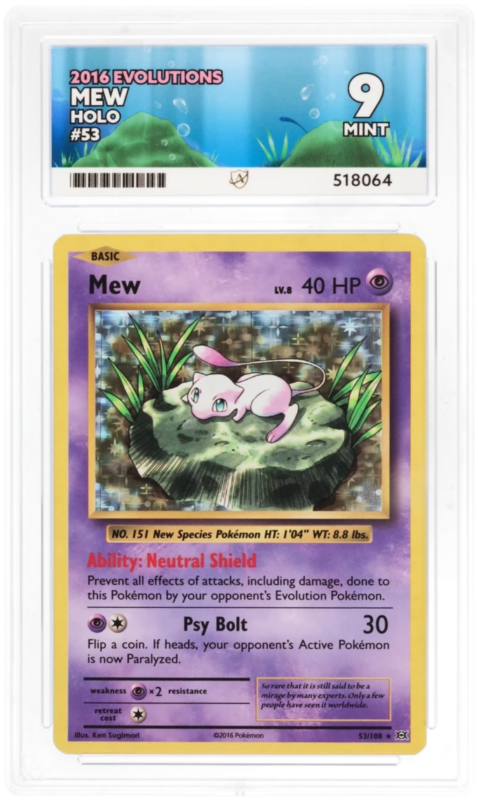 Pokemon Graded Card - Mew 53/108 Holo - Ace Mint 9 (518064)