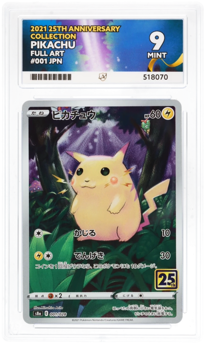 Pokemon Graded Card - Pikachu 001/028 25th - Japanese - Ace Mint 9 (518070)