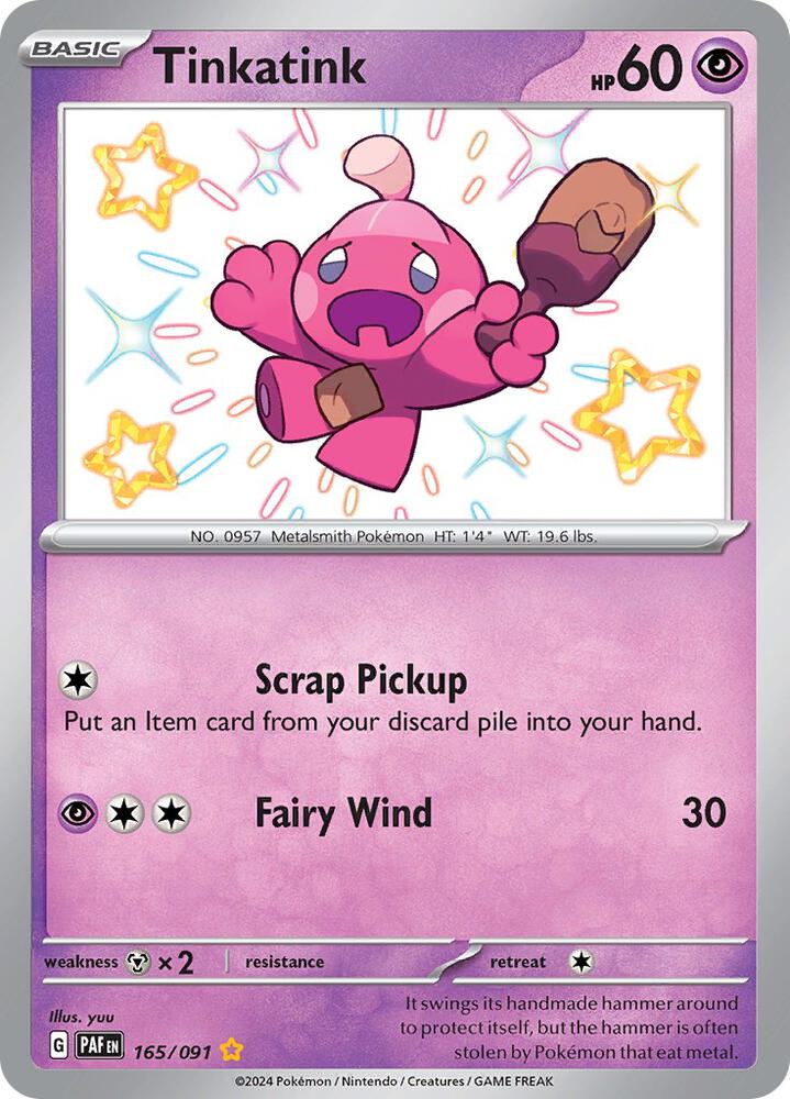 Pokemon Paldean Fates Tinkatink 165/091 Shiny Rare Holo Card - stylecreep.com