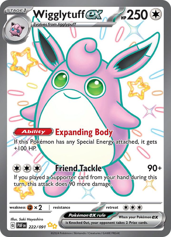 Pokemon Paldean Fates Wigglytuff ex 222/091 Shiny Ultra Rare Holofoil Card