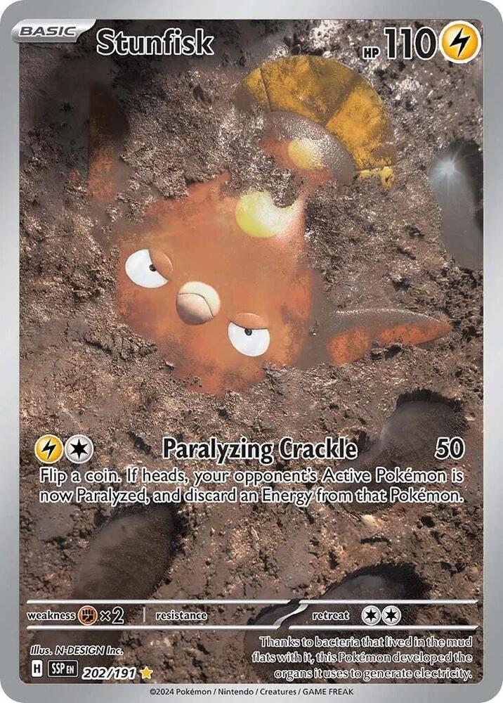 Pokemon Surging Sparks Stunfisk 202/191 Illustration Rare Holofoil Card
