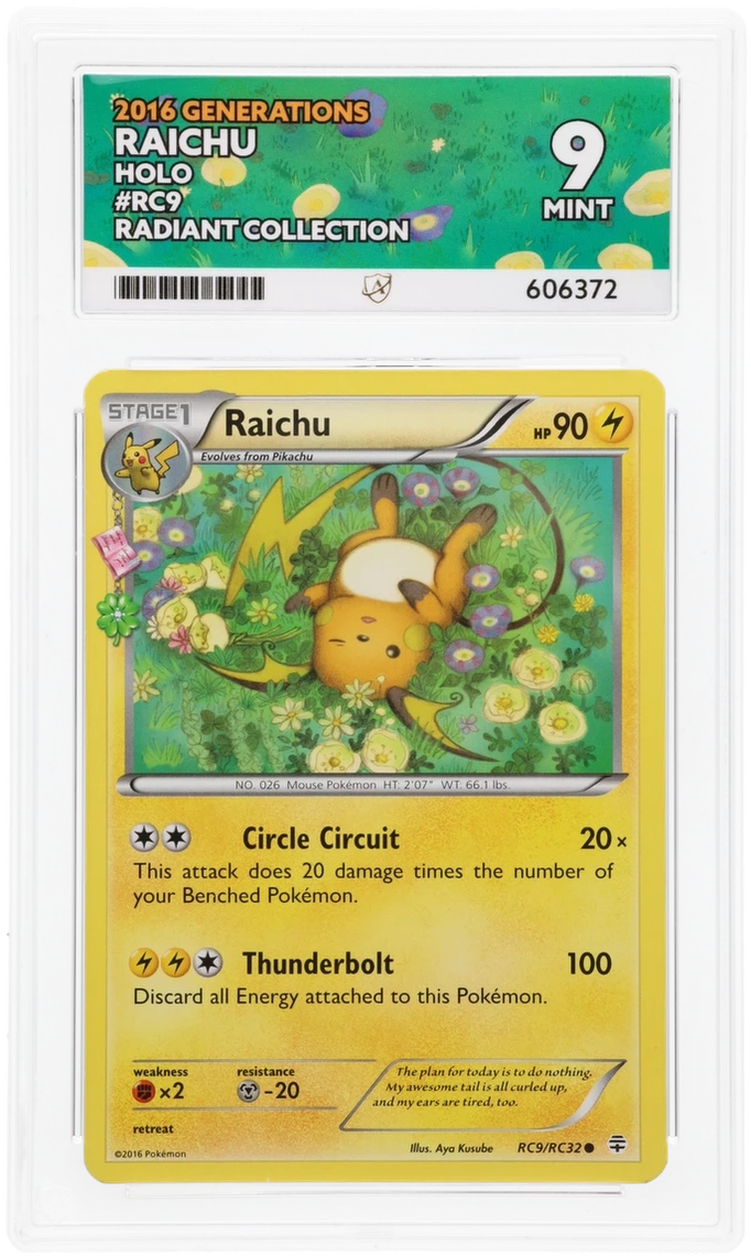 Pokemon Graded Card - Raichu RC9/RC32 (NON HOLO LABEL ERROR) - Ace Mint 9 (606372)