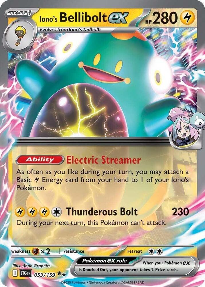 Pokemon Journey Together Iono's Bellibolt ex 053/159 Double Rare Card - stylecreep.com