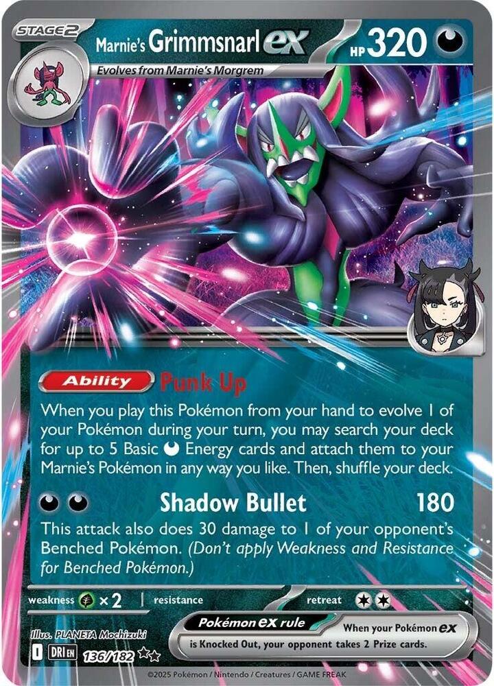 Pokemon Destined Rivals Marnie's Grimmsnarl ex 136/182 Double Rare Holo Card - stylecreep.com