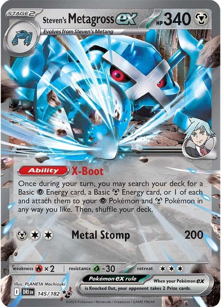 Pokemon Destined Rivals Steven's Metagross ex 145/182 Double Rare Holo Card - stylecreep.com