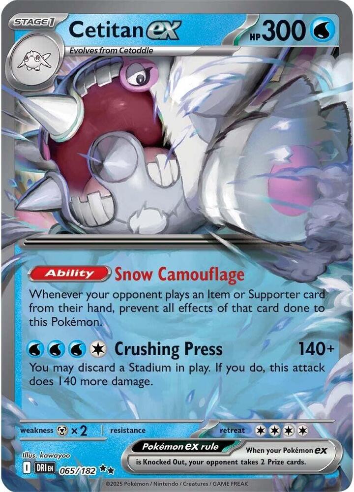 Pokemon Destined Rivals Cetitan ex 065/182 Double Rare Holo Card - stylecreep.com