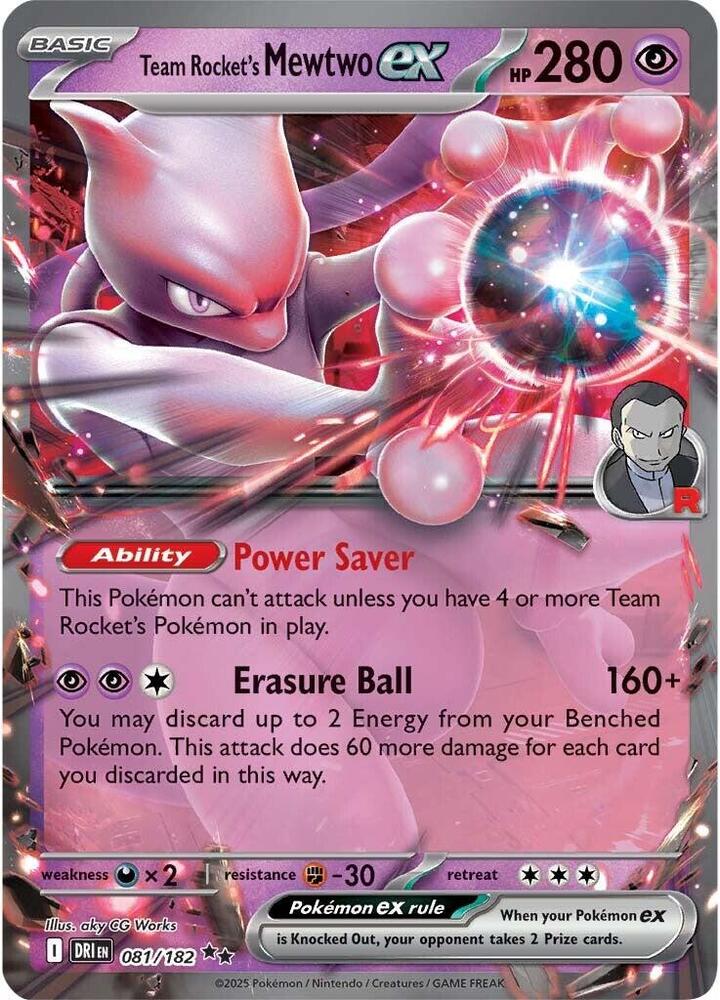 Pokemon Destined Rivals Team Rocket's Mewtwo ex 081/182 Double Rare Holo Card - stylecreep.com