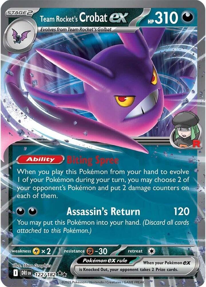 Pokemon Destined Rivals Team Rocket's Crobat ex 122/182 Double Rare Holo Card - stylecreep.com