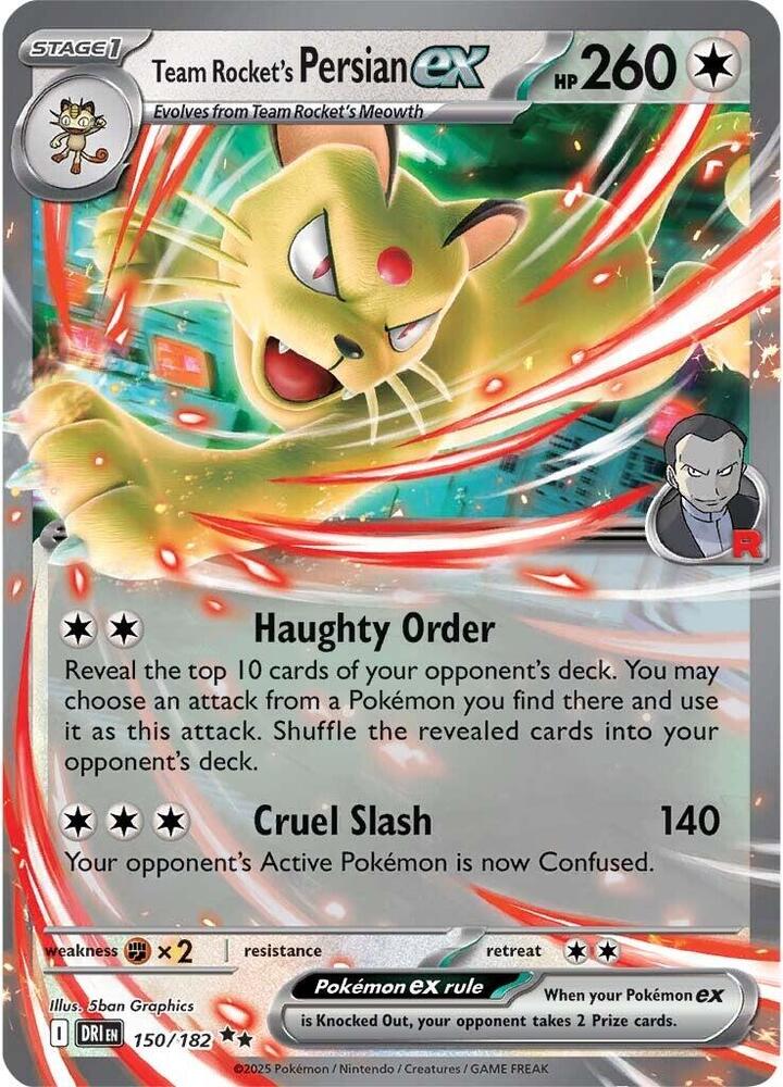 Pokemon Destined Rivals Team Rocket's Persian ex 150/182 Double Rare Holo Card - stylecreep.com