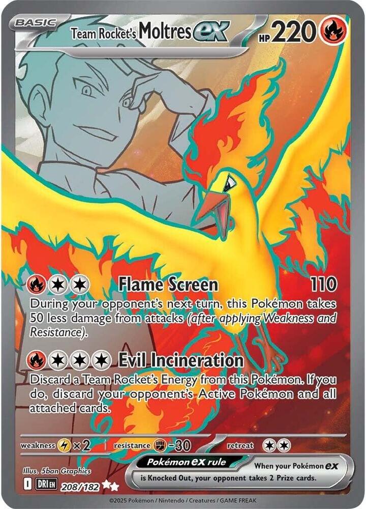 Pokemon Destined Rivals Team Rocket's Moltres ex 208/182 Ultra Rare Holo Card - stylecreep.com