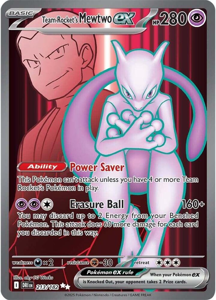 Pokemon Destined Rivals Team Rocket's Mewtwo ex 213/182 Ultra Rare Holo Card - stylecreep.com