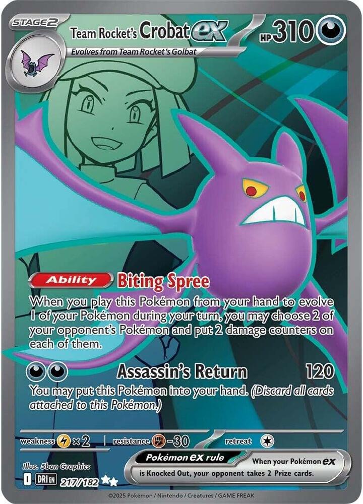 Pokemon Destined Rivals Team Rocket's Crobat ex 217/182 Ultra Rare Holo Card - stylecreep.com