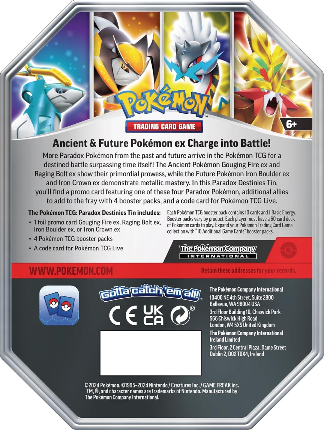 Pokemon TCG Paradox Destinies 4-Pack Tin - Gouging Fire