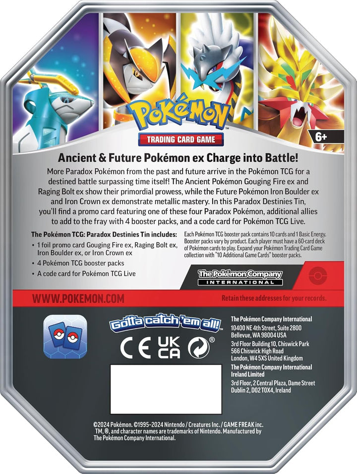 Pokemon TCG Paradox Destinies 4-Pack Tin - Gouging Fire