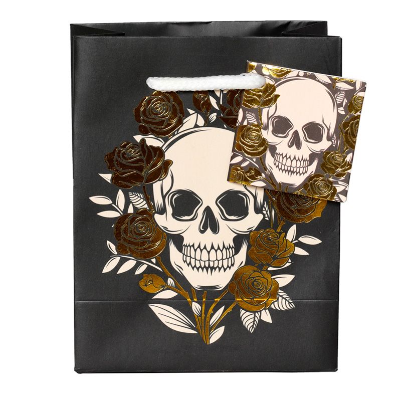 Gift Bag - Metallic Skulls and Roses - Small - stylecreep.com