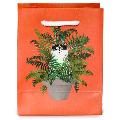 Gift Bag - Kim Haskins Floral Cat in Fern Red - Small - stylecreep.com